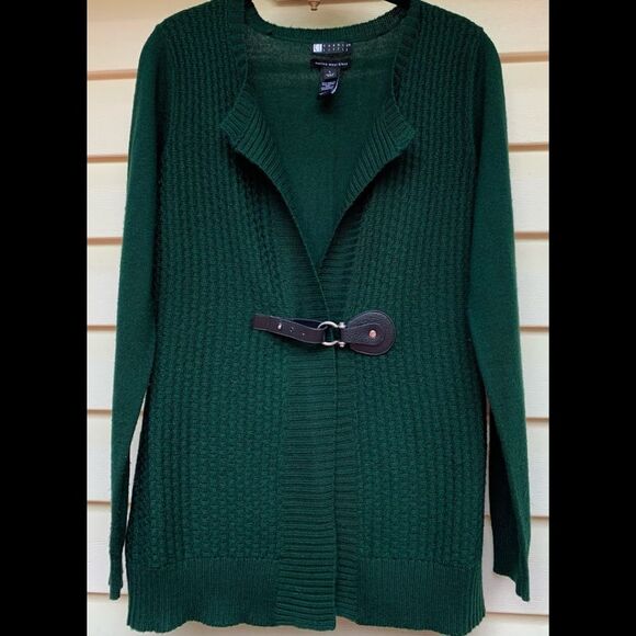Carole Little dark green Long-sleeved cardigan, fastener, 50% merino wool, L - Picture 6 of 8